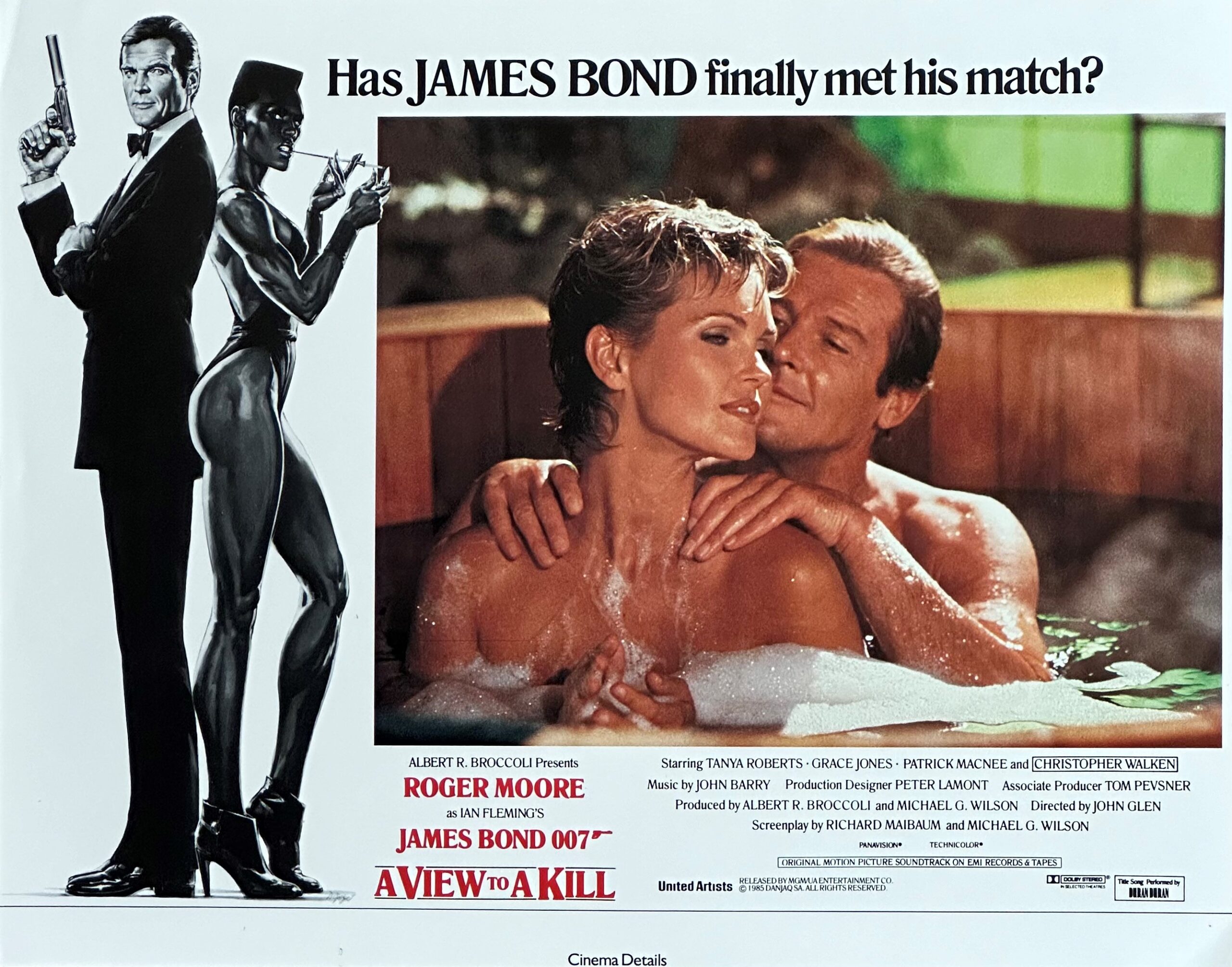 Original vintage cinema lobby card movie poster for A View to a Kill starring Roger Moore as James Bond 007