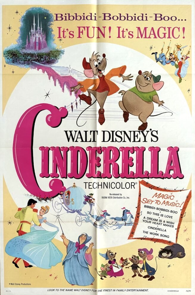 Original vintage cinema movie poster for 1973 re-release of Disney classic, Cinderella