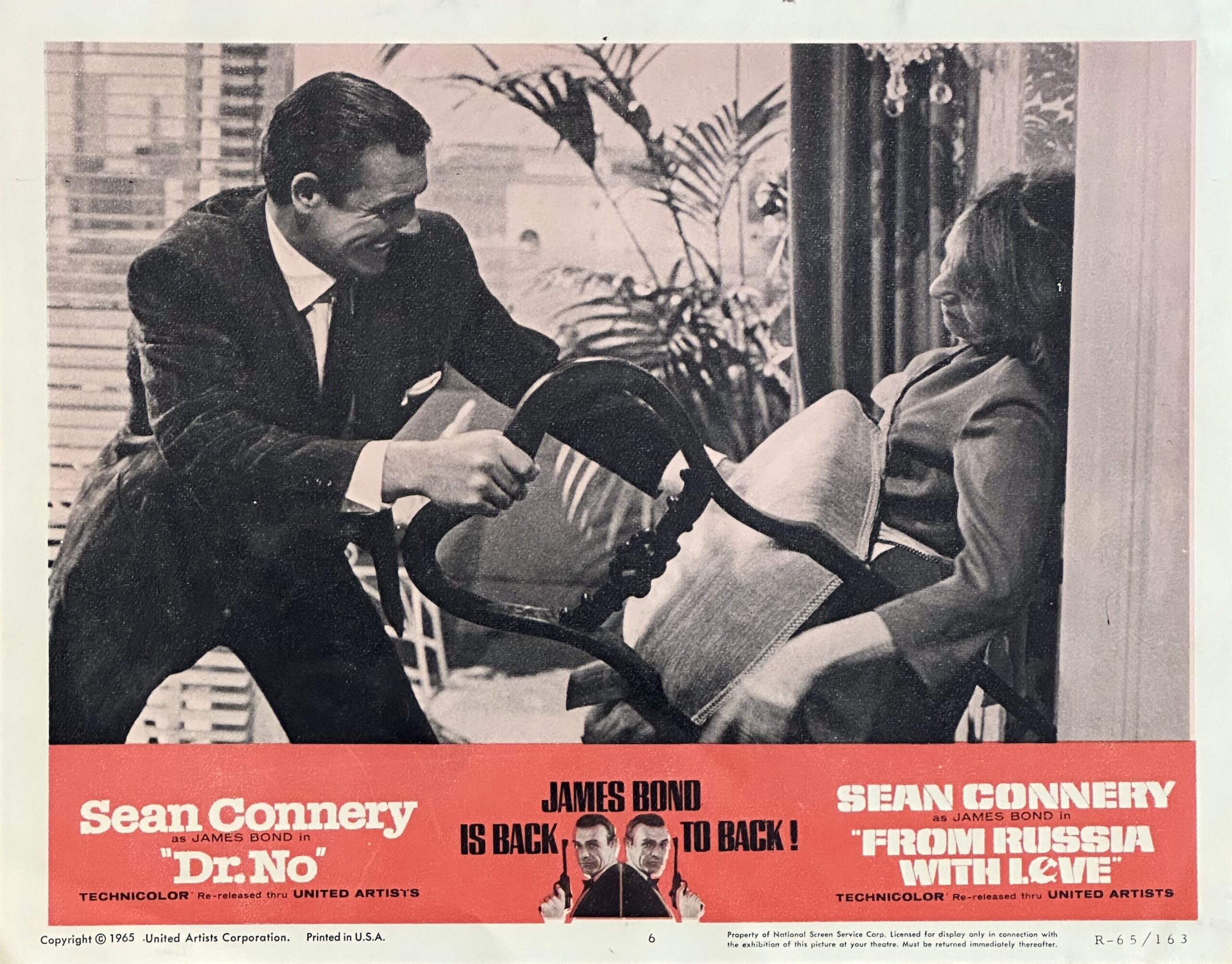 Original vintage cinema lobby card for James Bound in From Russia With Love and Dr No