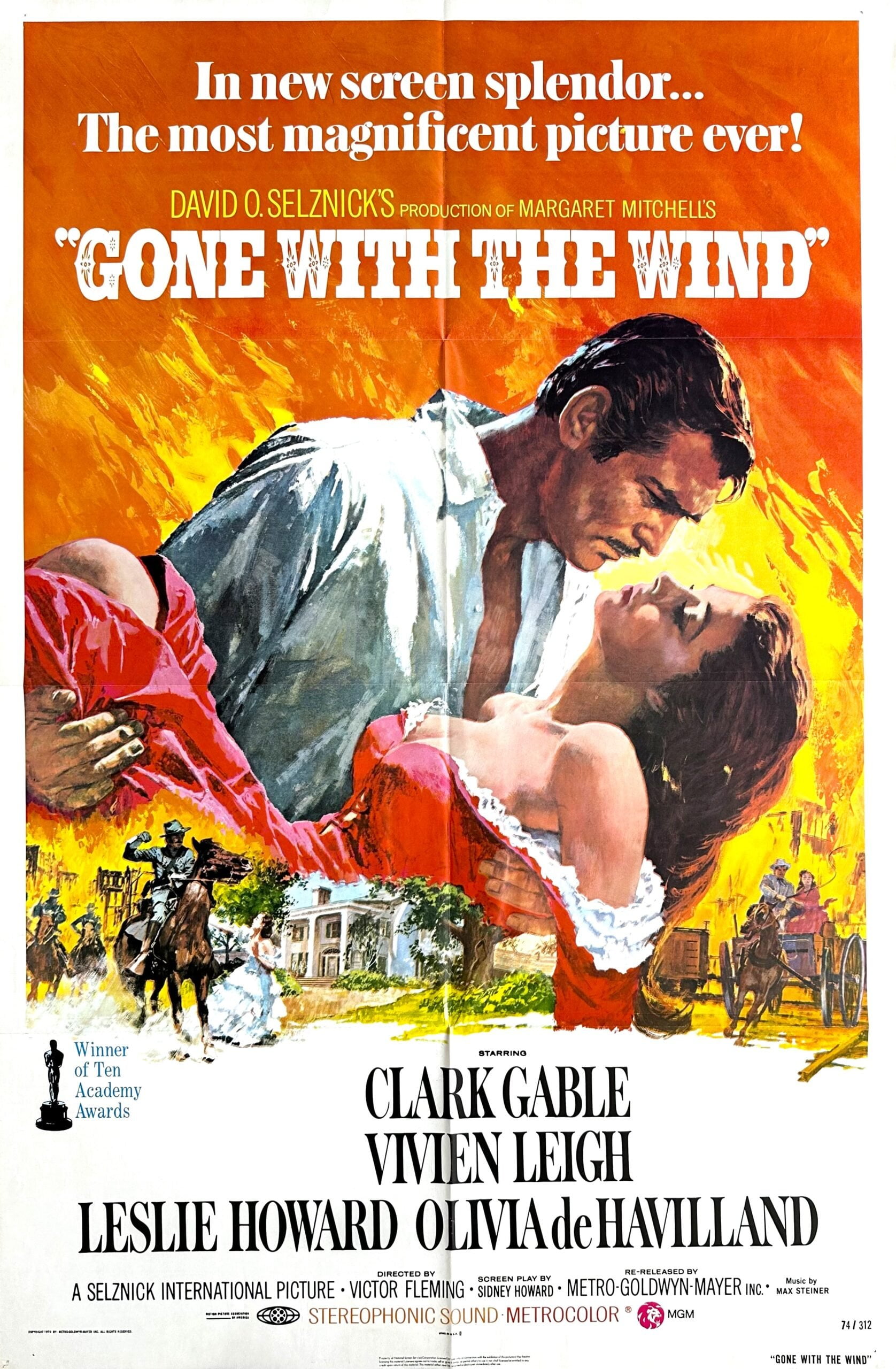 Original vintage cinema movie poster for the 1974 re-release of Gone with the Wind