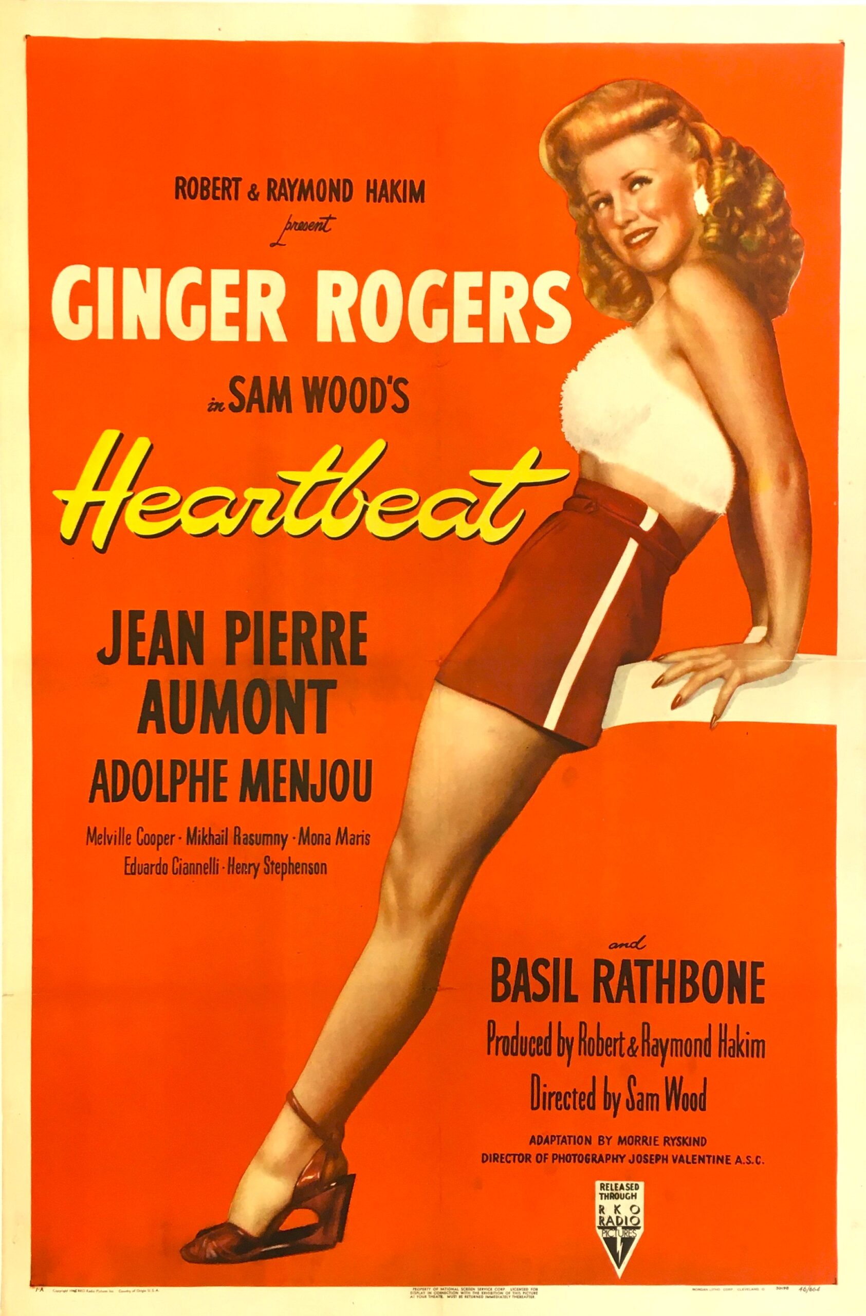 Vintage original US cinema movie poster for Ginger Rogers in Heartbeat.