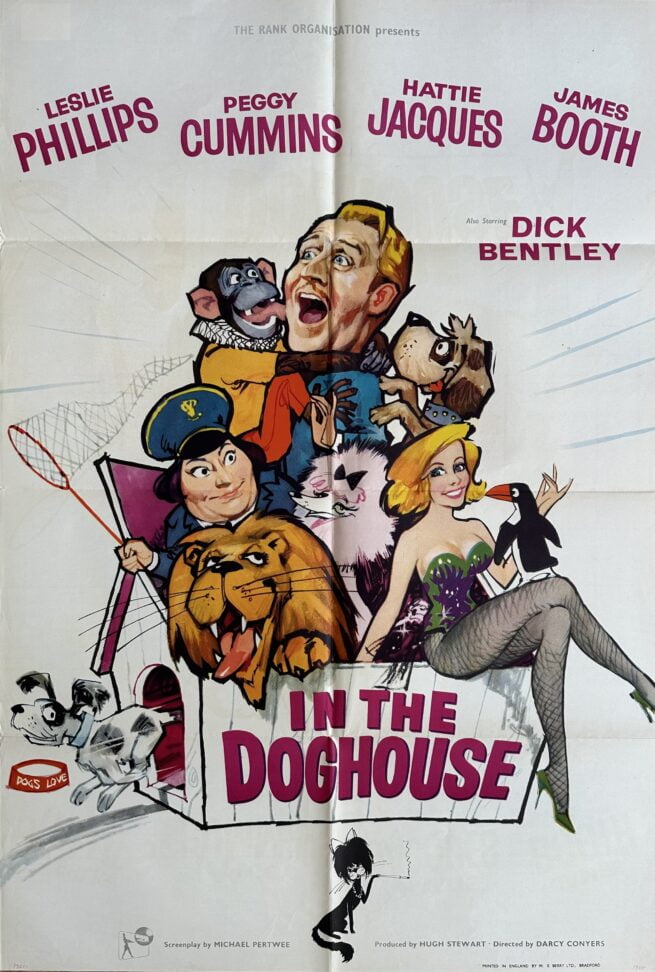 Original vintage cinema movie poster for vet comedy, In the Doghouse, starring Leslie Phillips