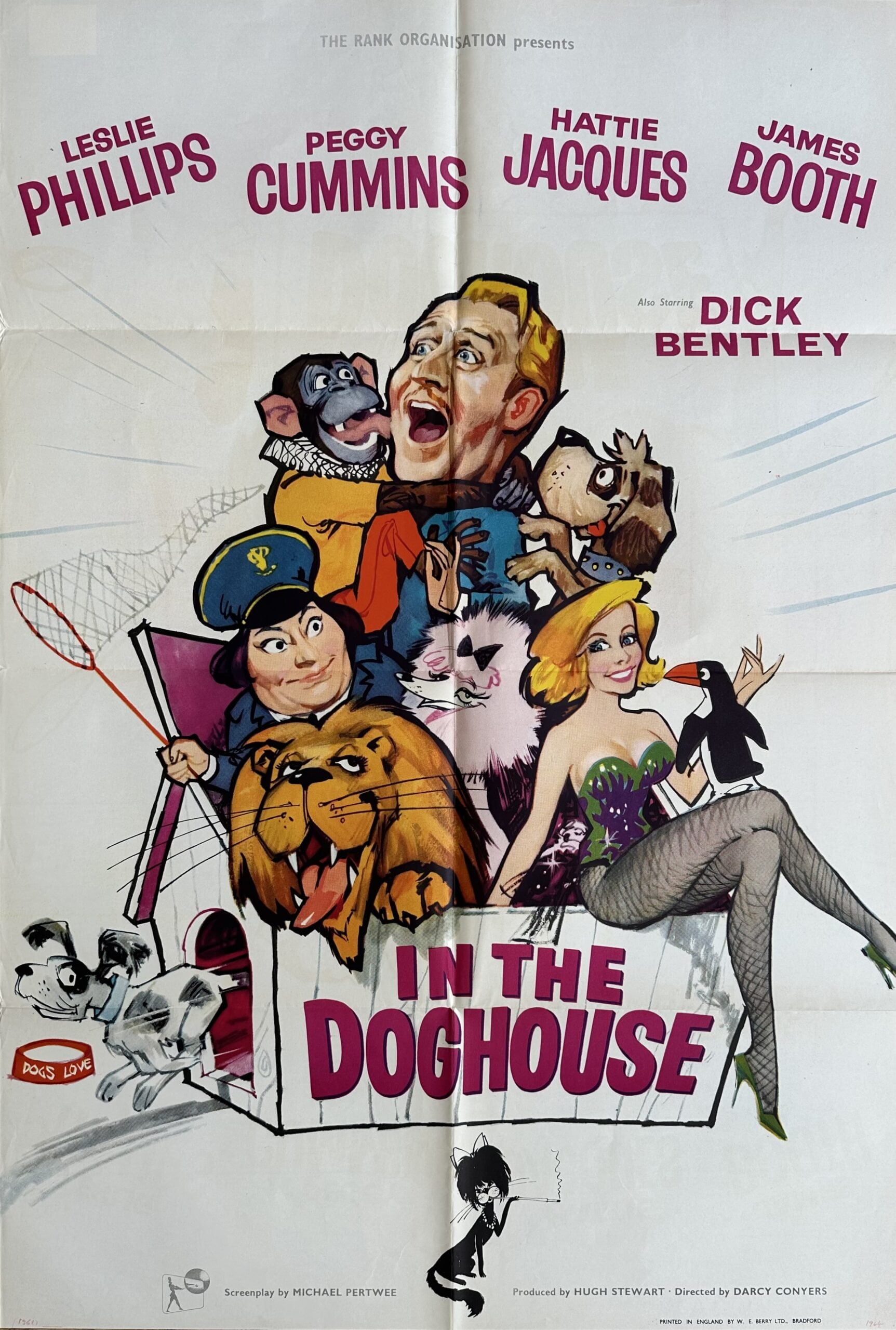 Original vintage cinema movie poster for vet comedy, In the Doghouse, starring Leslie Phillips