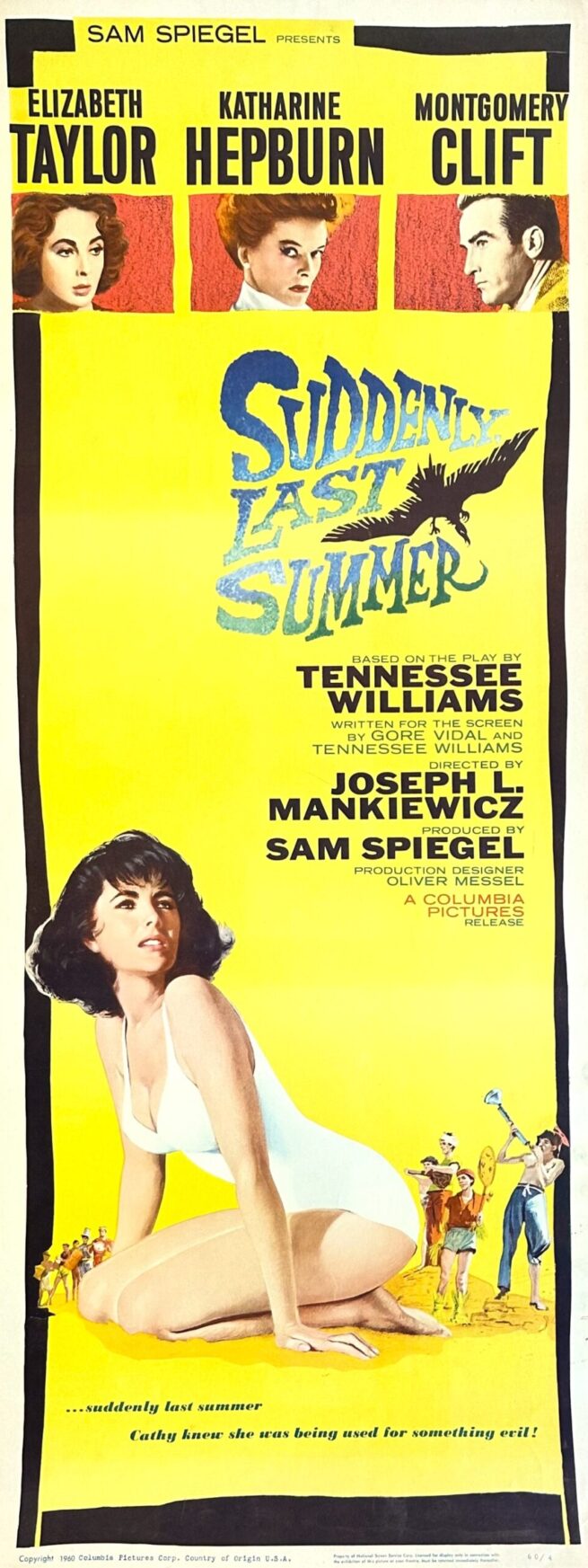 Original vintage cinema movie poster for Suddenly, Last Summer, starring Elizabeth Taylor
