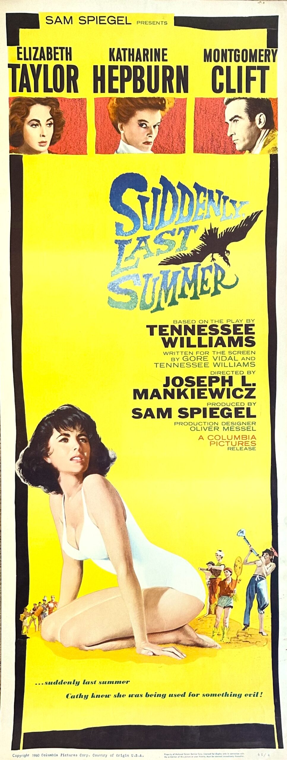 Original vintage cinema movie poster for Suddenly, Last Summer, starring Elizabeth Taylor