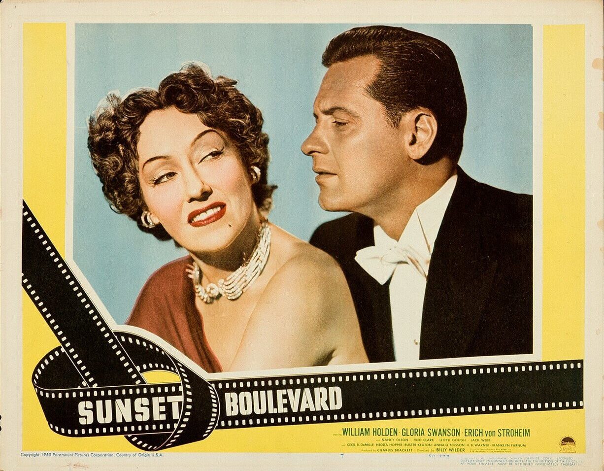 Original vintage cinema lobby card movie poster for Sunset Boulevard, starring Gloria Swanson