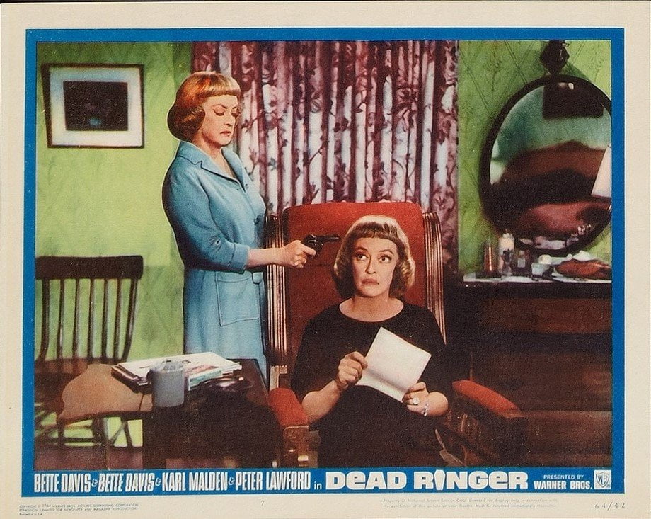 Vintage original US lobby card poster for 1964 Bette Davis movie, Dead Ringer