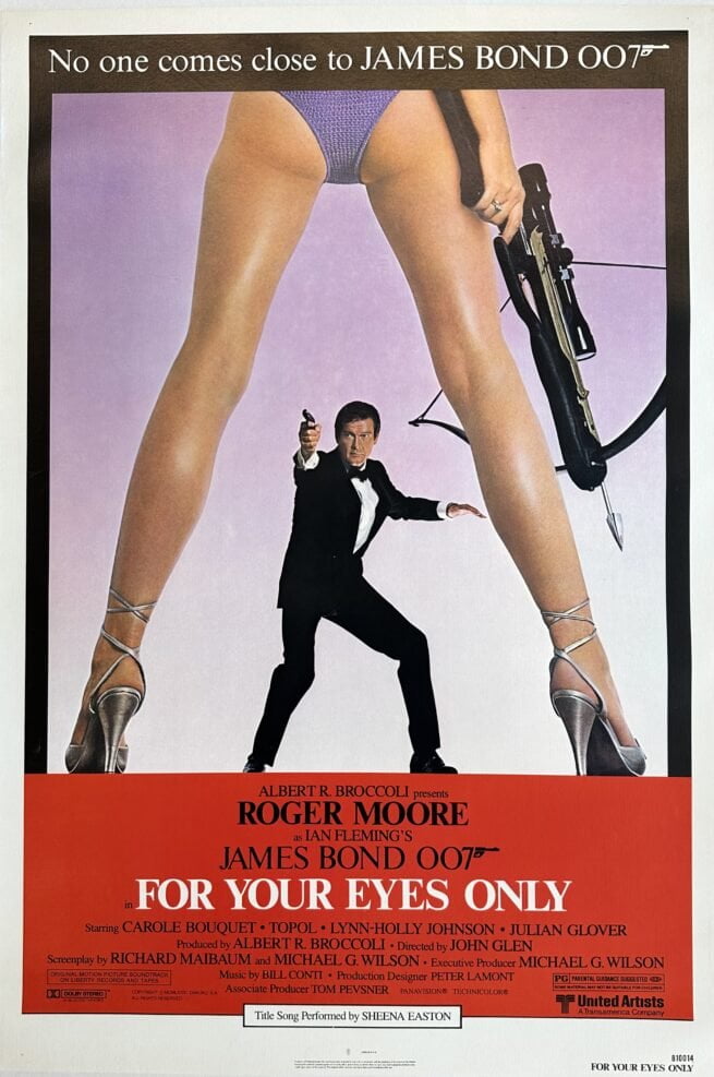 Vintage original movie poster for James Bond film For Your Eyes Only with Roger Moore.