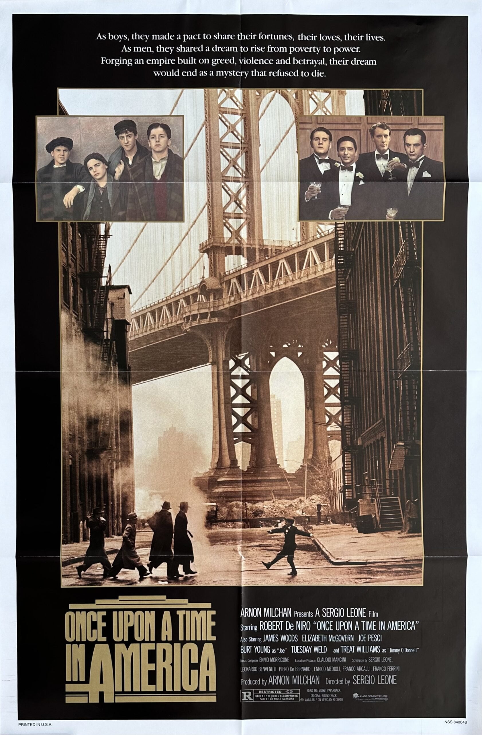 Original cinema movie poster for gangland classic Once Upon a Time in America, directed by Leone