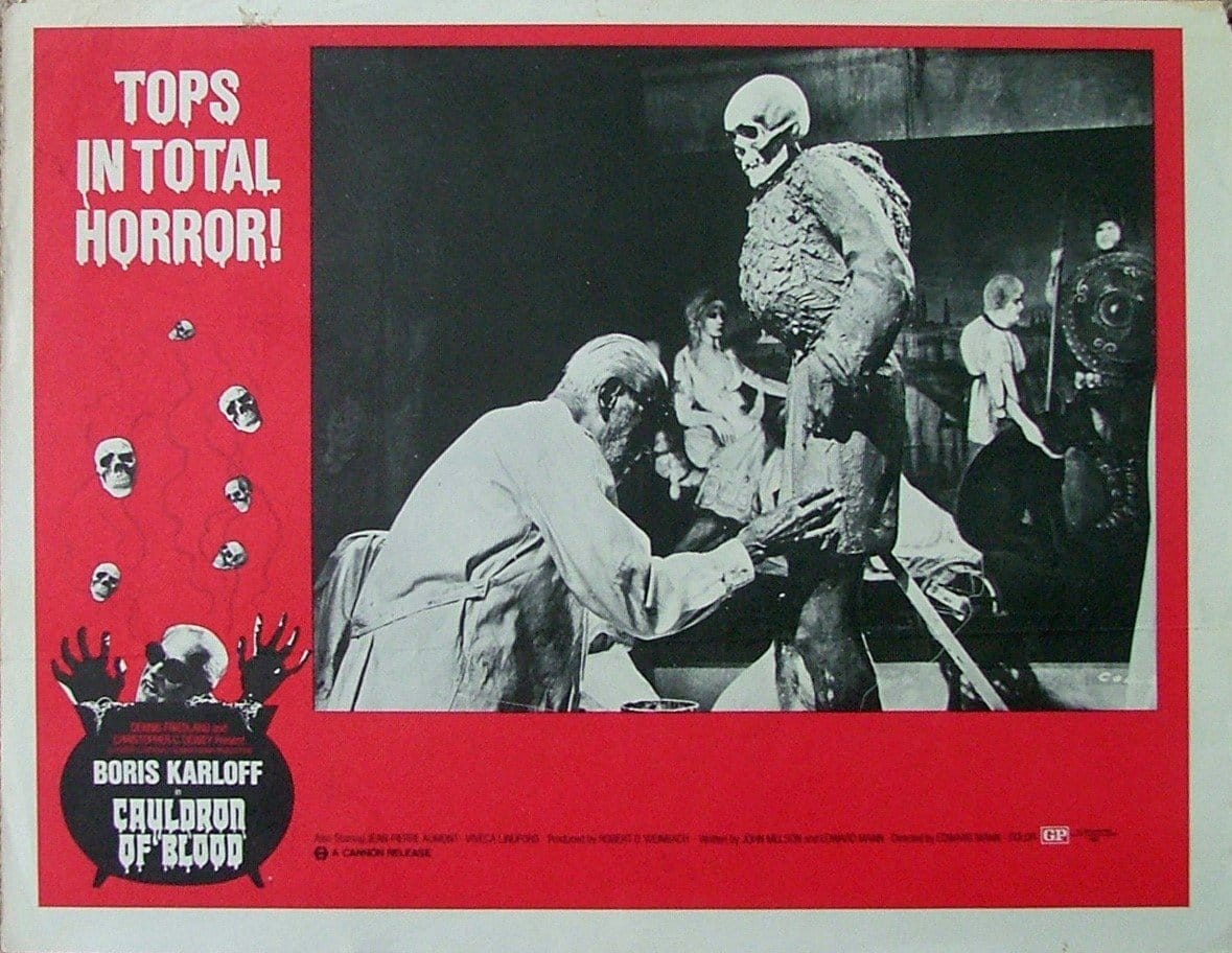 Original vintage cinema lobby card movie poster for Boris Karloff horror, Cauldron of Blood