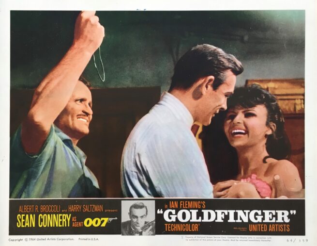 Vintage original US cinema lobby card poster for Sean Connery as 007 in Goldfinger