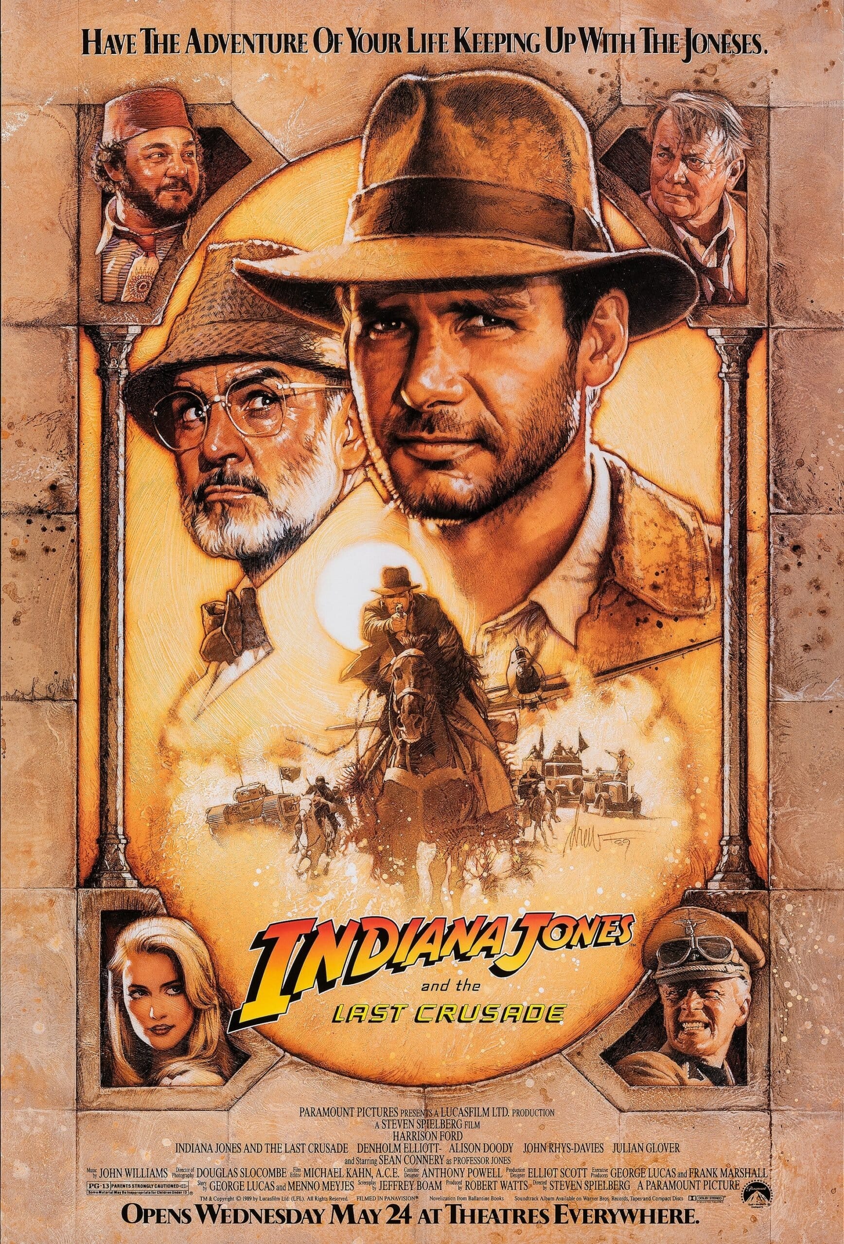 Vintage original US cinema movie poster forHarrison Ford film Indiana Jones and the Last Crusade