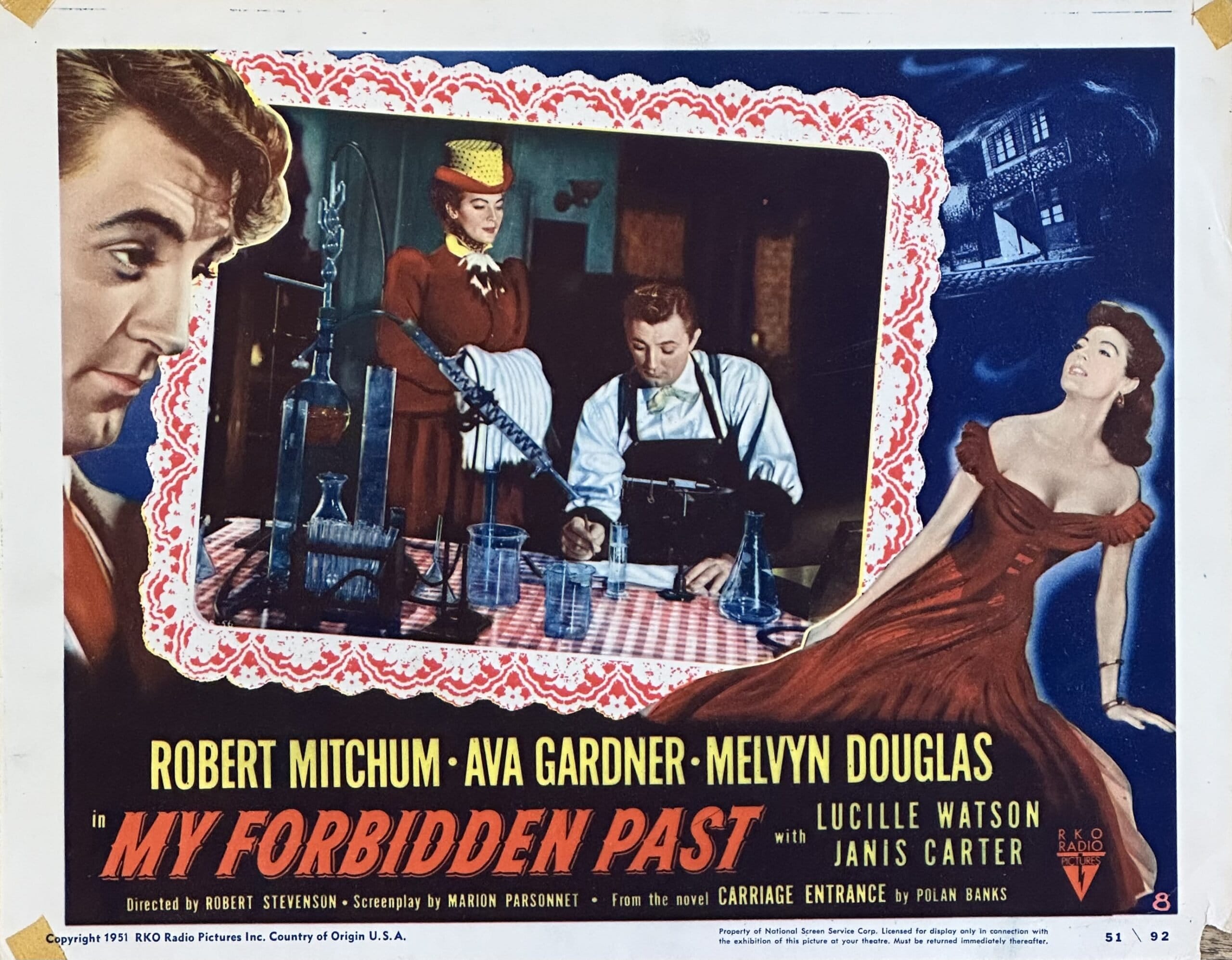 Original vintage cinema lobby card movie poster for Mitchum and Gardner in My Forbidden Past