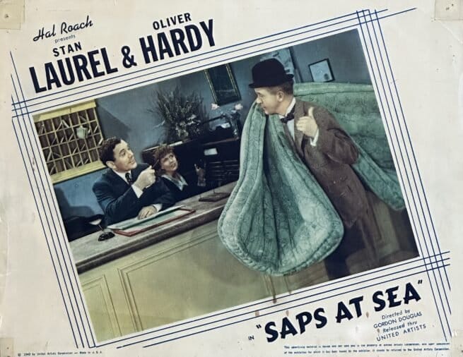 Original vintage cinema lobby card movie poster for Laurel and Hardy comedy, Saps at Sea