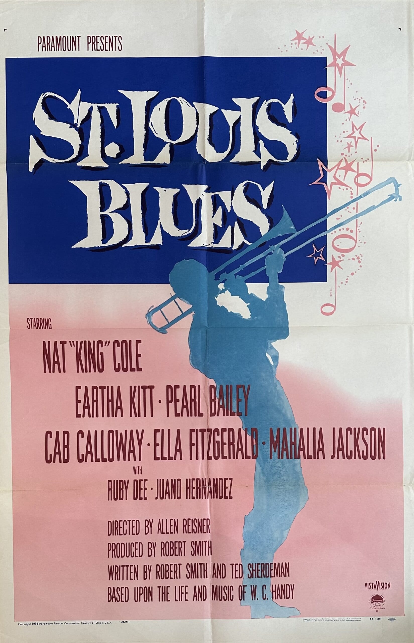 Original vintage cinema movie poster for the jazz and blues biopic St Louis Blues starring Nat King Cole