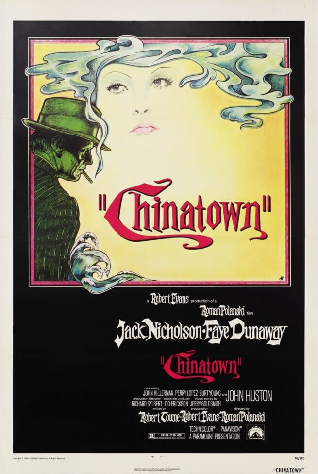 Original vintage cinema movie poster for sale for the classic neo-noir, Chinatown