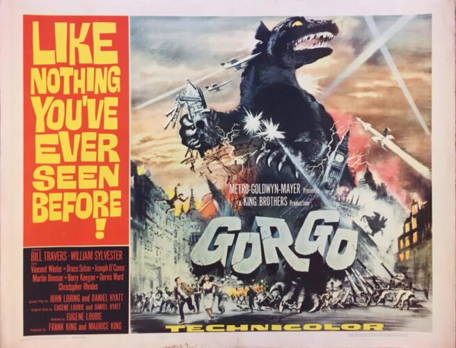 Original vintage cinema movie poster for Godzilla inspired sci-fi film, Gorgo