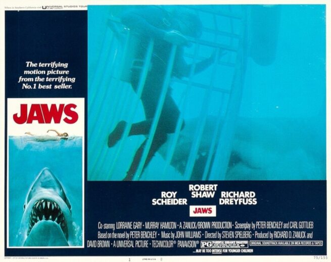 Original vintage cinema lobby card movie poster for Jaws