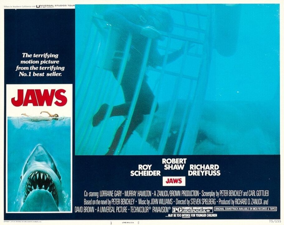 Original vintage cinema lobby card movie poster for Jaws