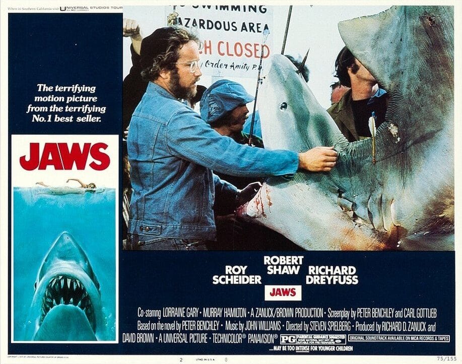 Original vintage cinema lobby card movie poster for Jaws