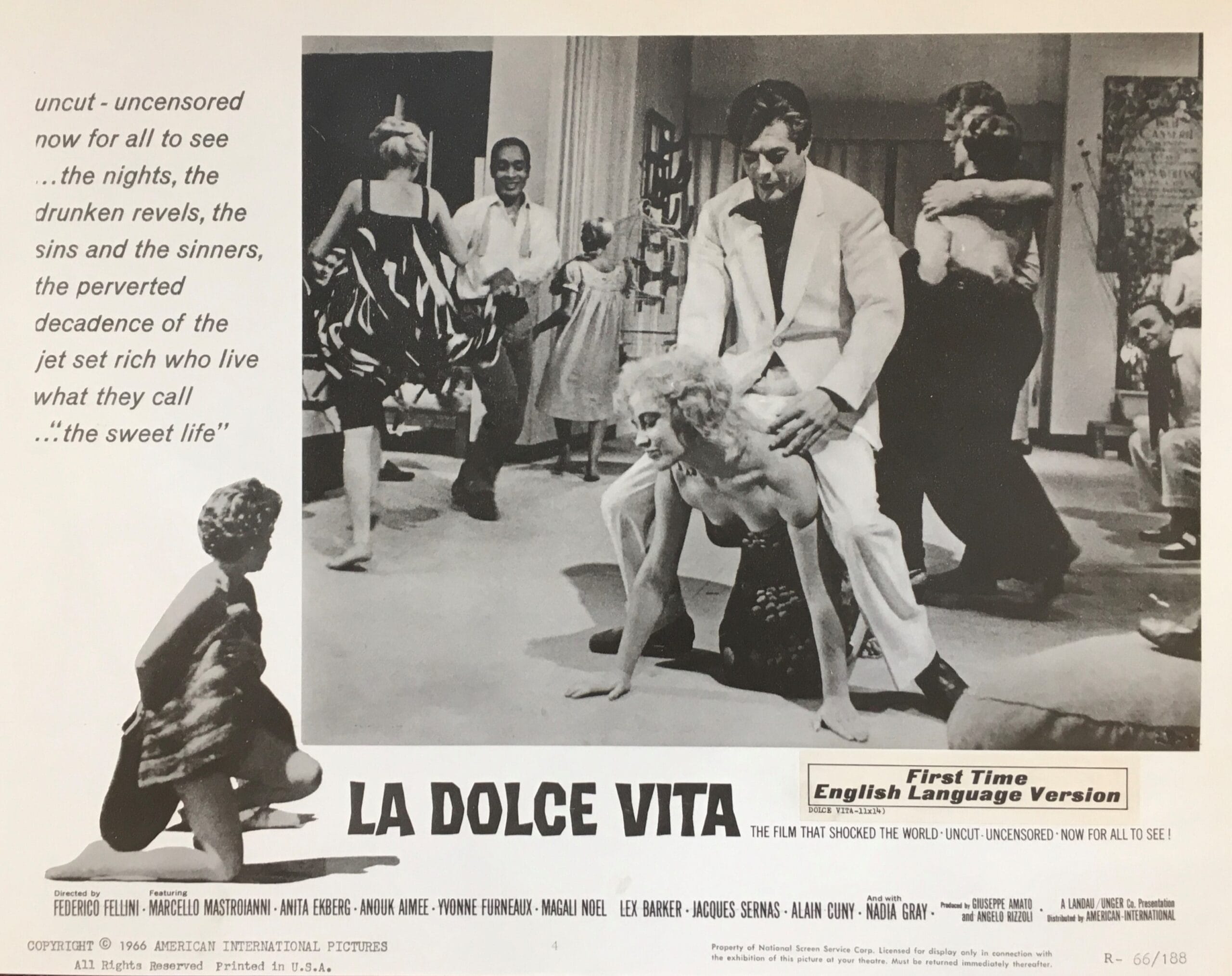 Vintage original cinema lobby card poster for Fellini film La Dolce Vita.