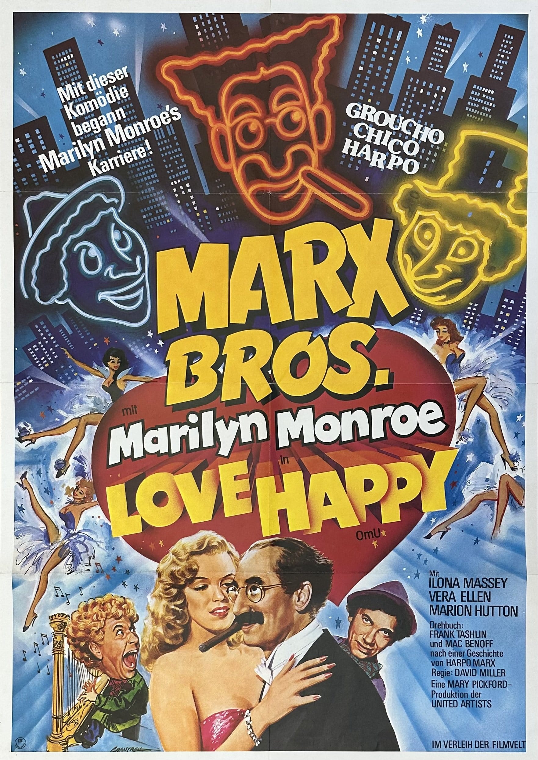 Original German cinema movie poster for the Marx Brothers comedy, Love Happy