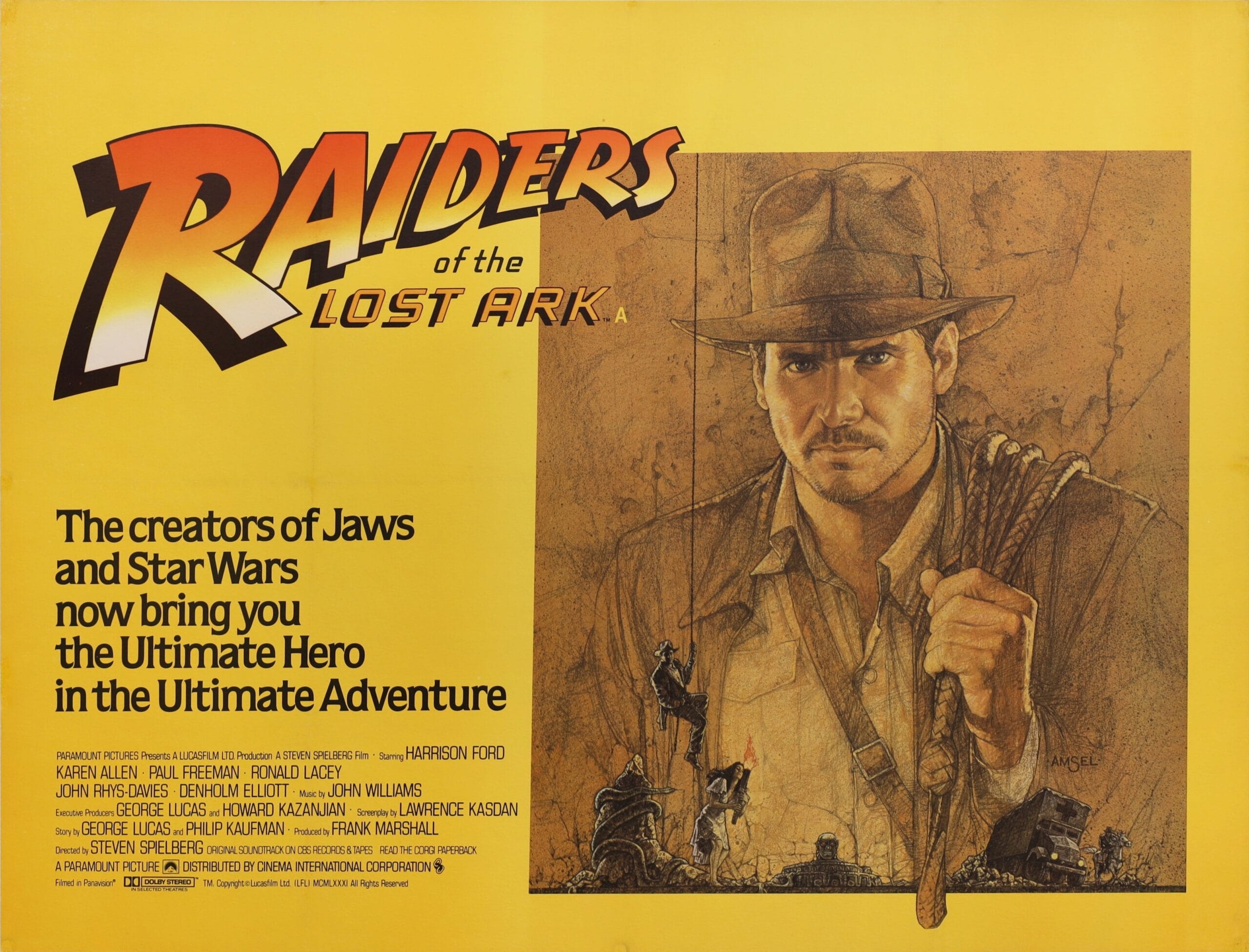 Original vintage cinema movie poster for Raiders of the Lost Ark