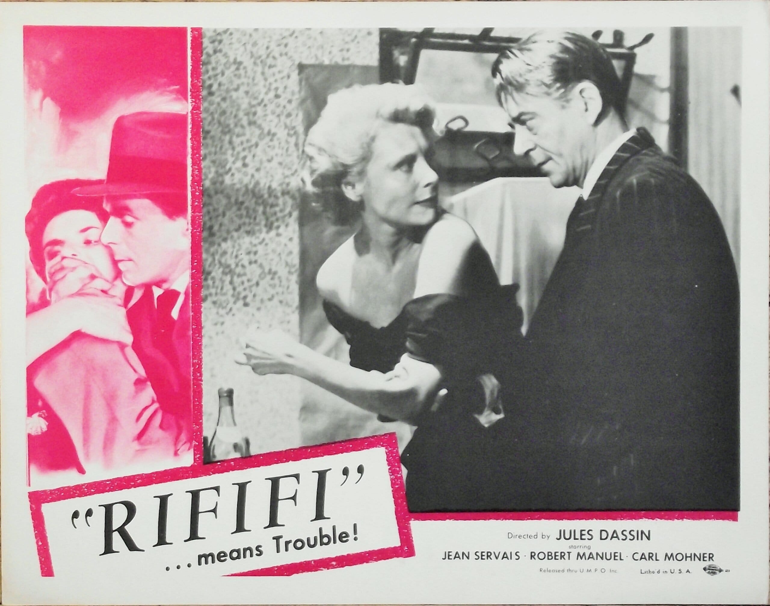 Vintage original US cinema lobby card poster for Jules Dassin's Rififi.