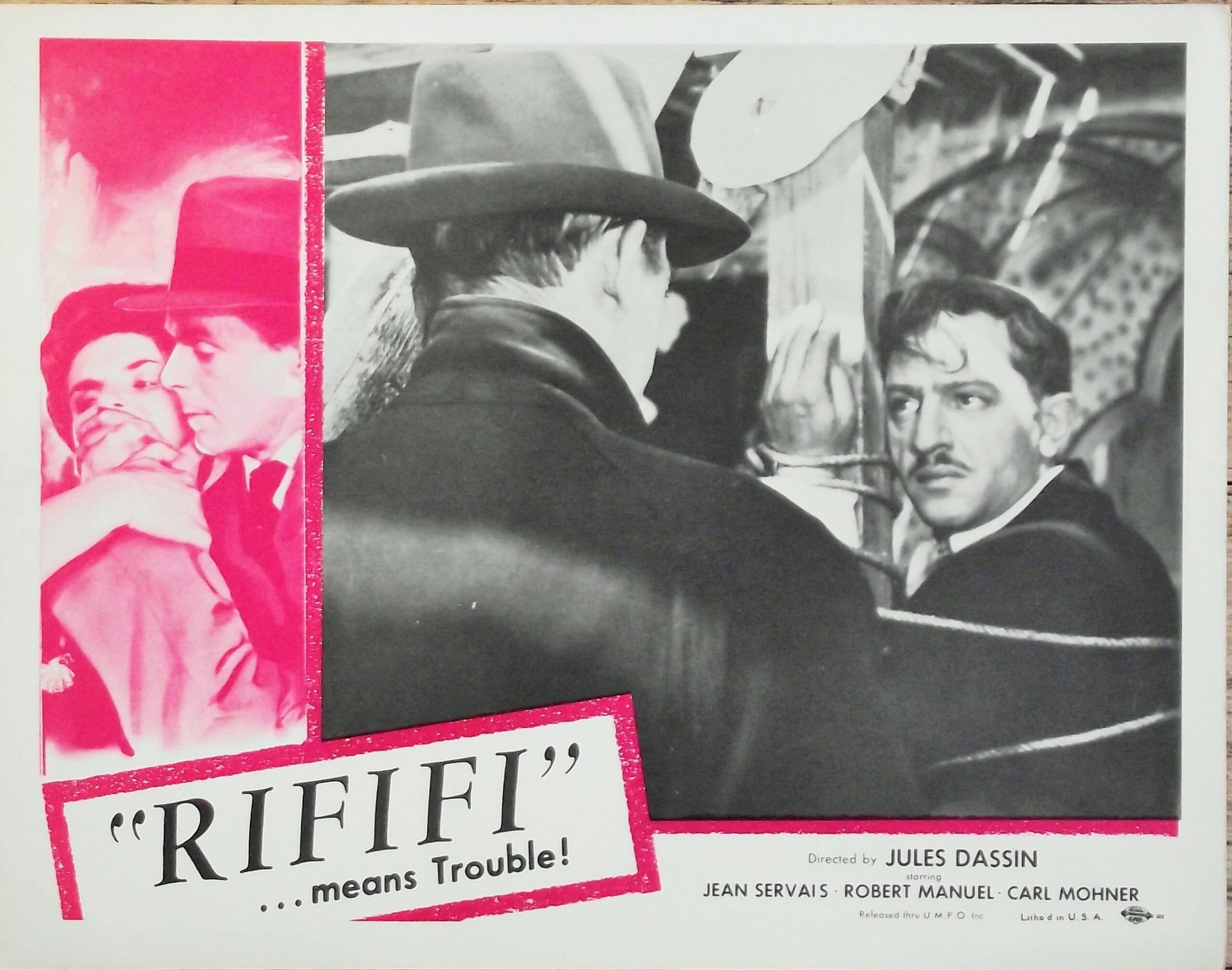 Vintage original US cinema lobby card poster for Jules Dassin's Rififi.