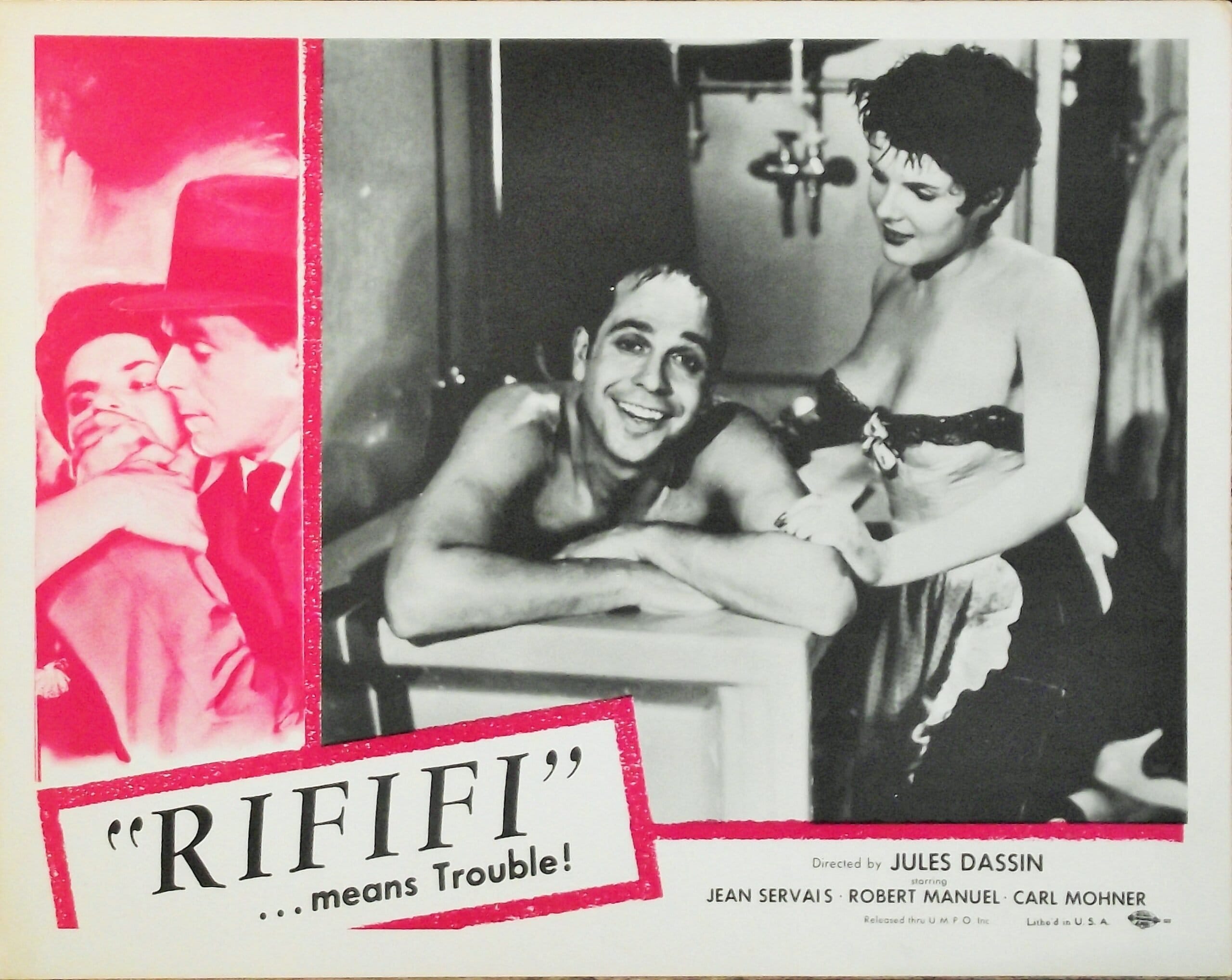 Vintage original US cinema lobby card poster for Jules Dassin's Rififi.