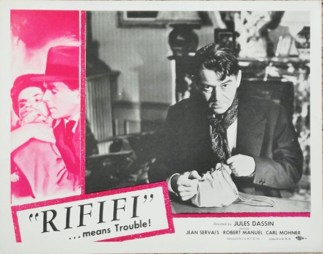 Vintage original US cinema lobby card poster for Jules Dassin's Rififi.