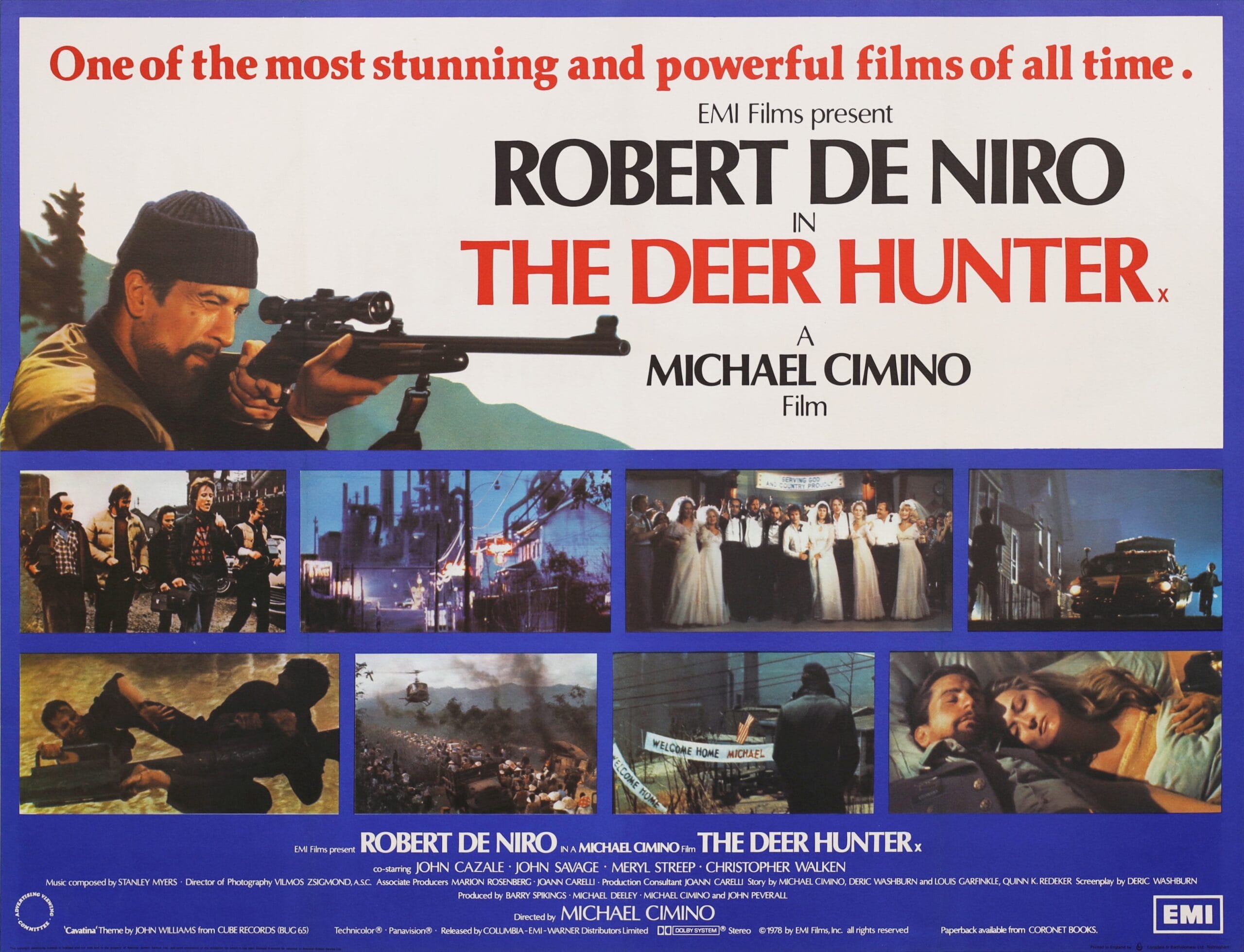 Original vintage UK cinema movie poster for Vietnam war classic, The Deer Hunter