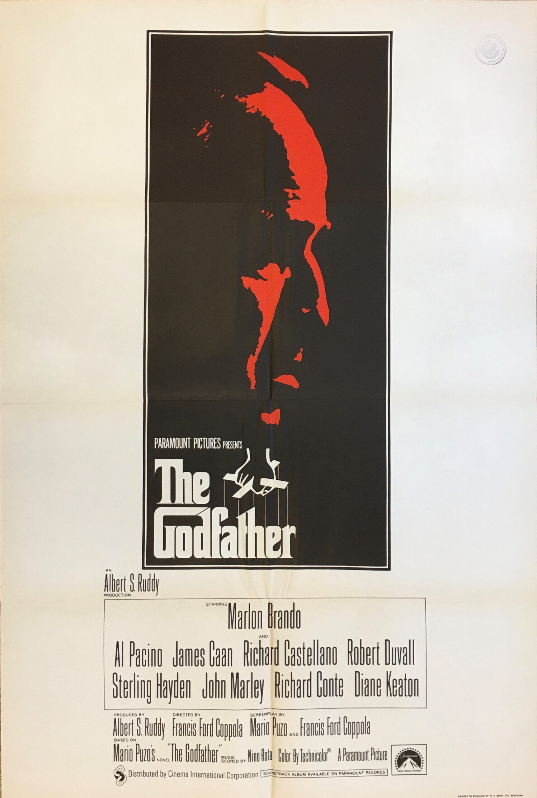 Original vintage cinema movie poster for Marlon Brando in The Godfather