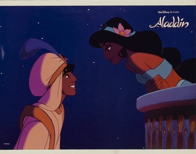 Original vintage US cinema lobby card poster for Walt Disney's Aladdin.