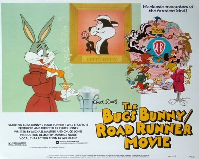 Original vintage US cinema lobby card poster for cartoon film The Bugs Bunny/Road Runner Movie.