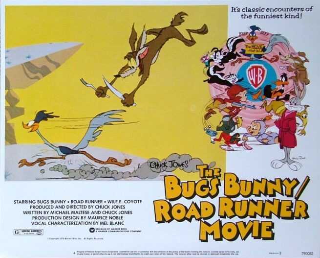 Original vintage US cinema lobby card poster for cartoon film The Bugs Bunny/Road Runner Movie.