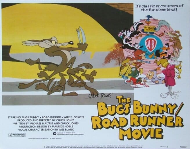 Original vintage US cinema lobby card poster for cartoon film The Bugs Bunny/Road Runner Movie.