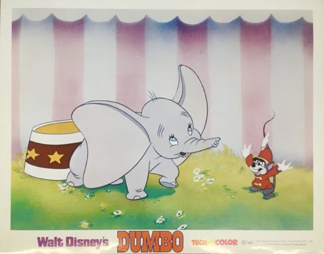 Original vintage cinema lobby card movie poster for Disney's Dumbo