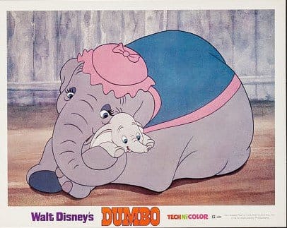 Original vintage cinema lobby card movie poster for Disney cartoon, Dumbo