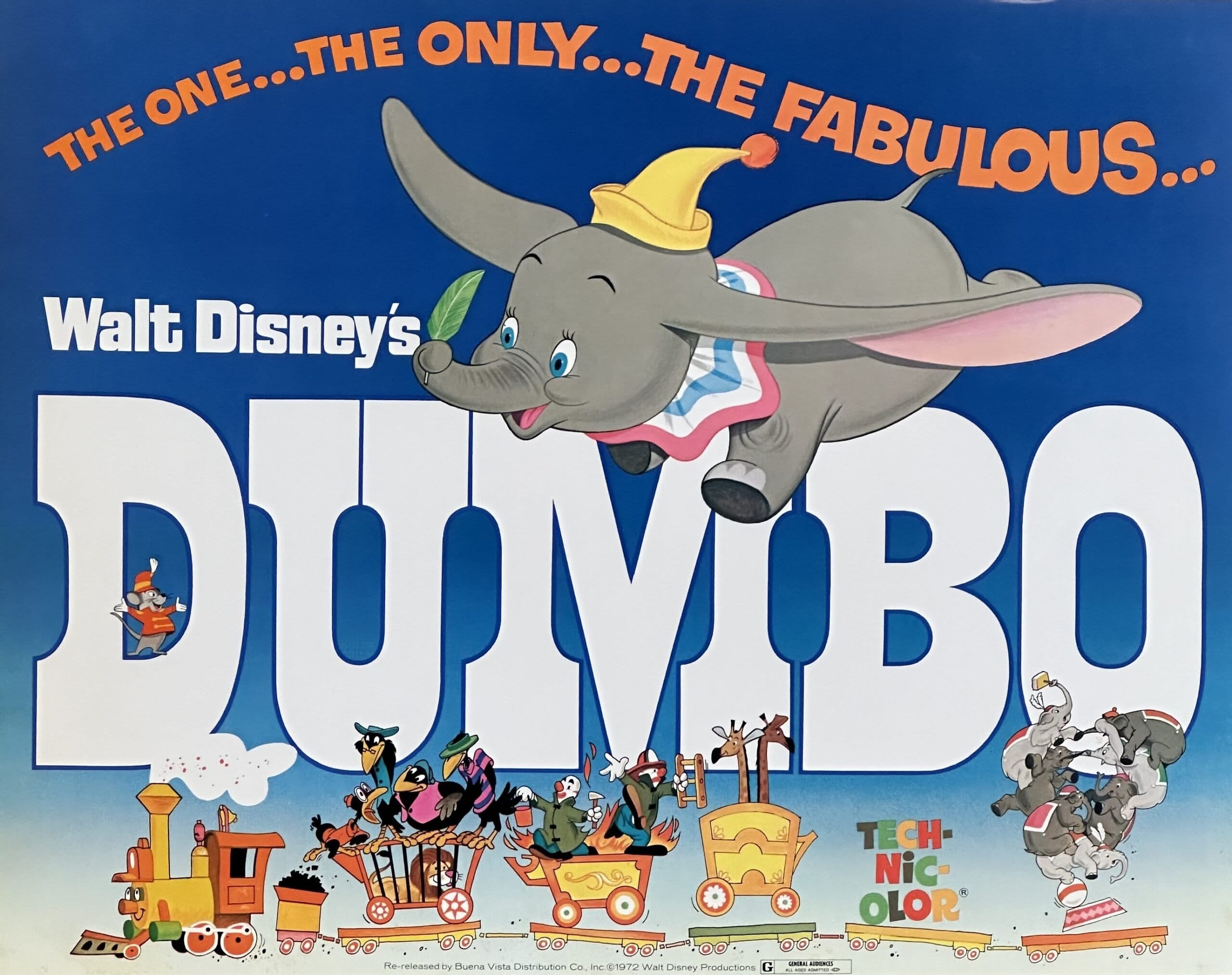 Original vintage cinema lobby card movie poster for Disney cartoon, Dumbo