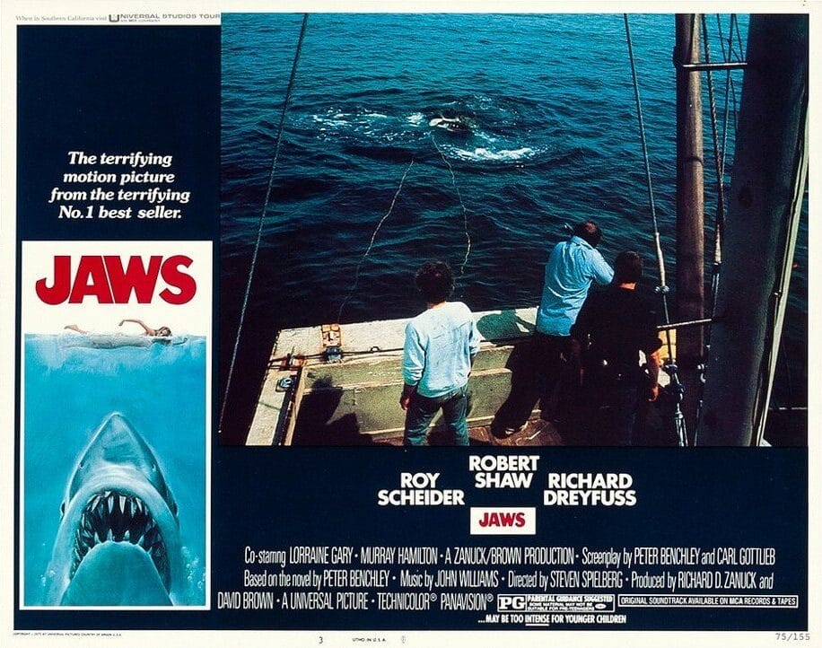 Original vintage lobby card movie poster for Spielberg's Jaws