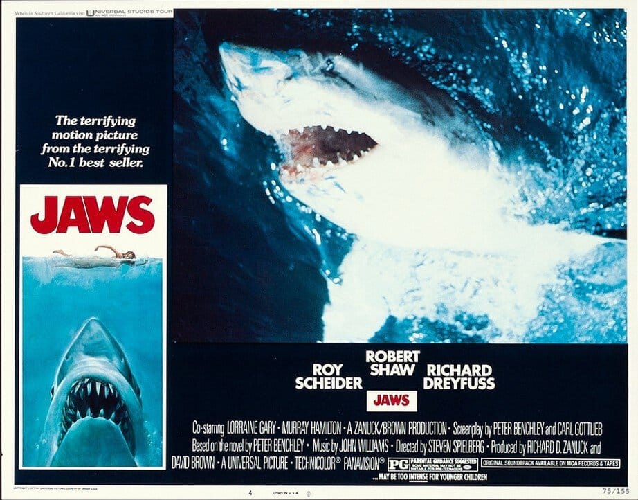 Original vintage cinema lobby card movie poster for Jaws