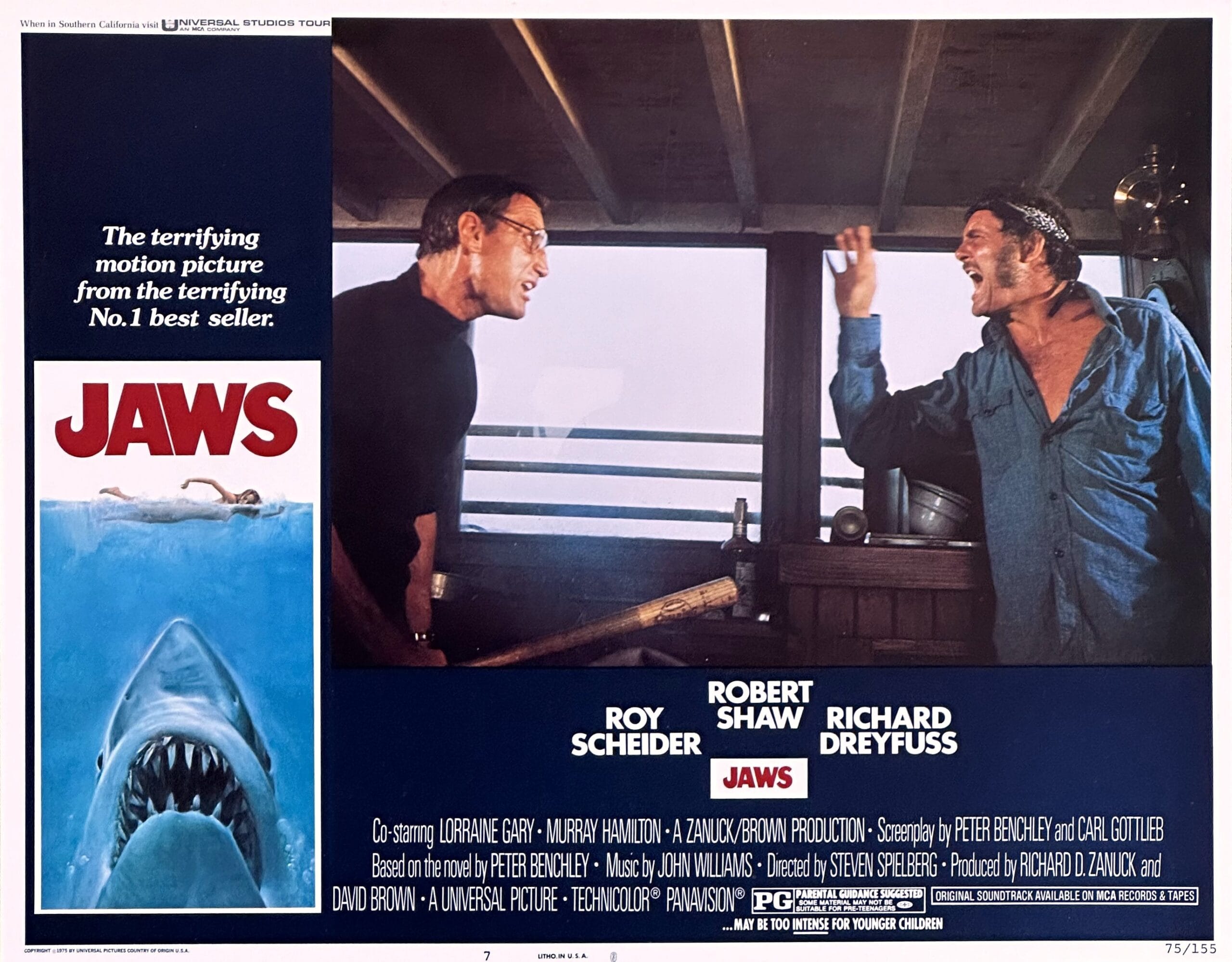 Original vintage cinema lobby card movie poster for shark blockbuster Jaws