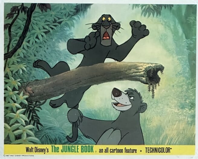 Original vintage UK cinema Front of House Card for Disney classic cartoon, The Jungle Book.