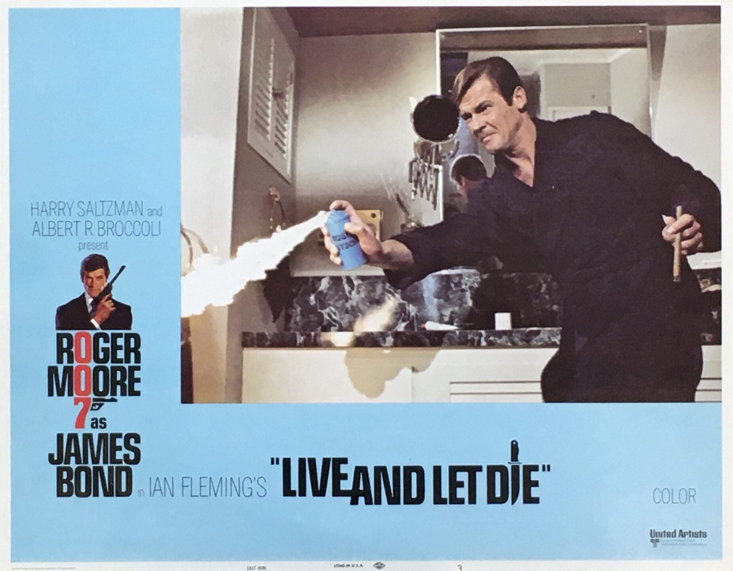 Original vintage cinema lobby card movie poster for James bond 007 in Live and Let Die