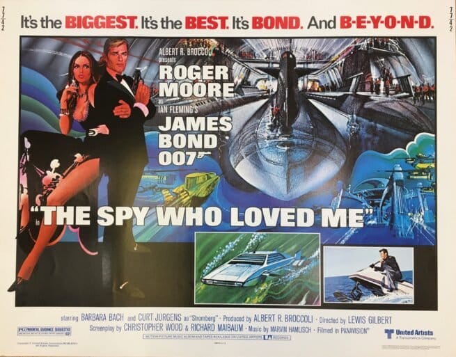 Original vintage US cinema poster for Bond movie, The Spy Who Loved Me starring Roger Moore and Barbara Bach.