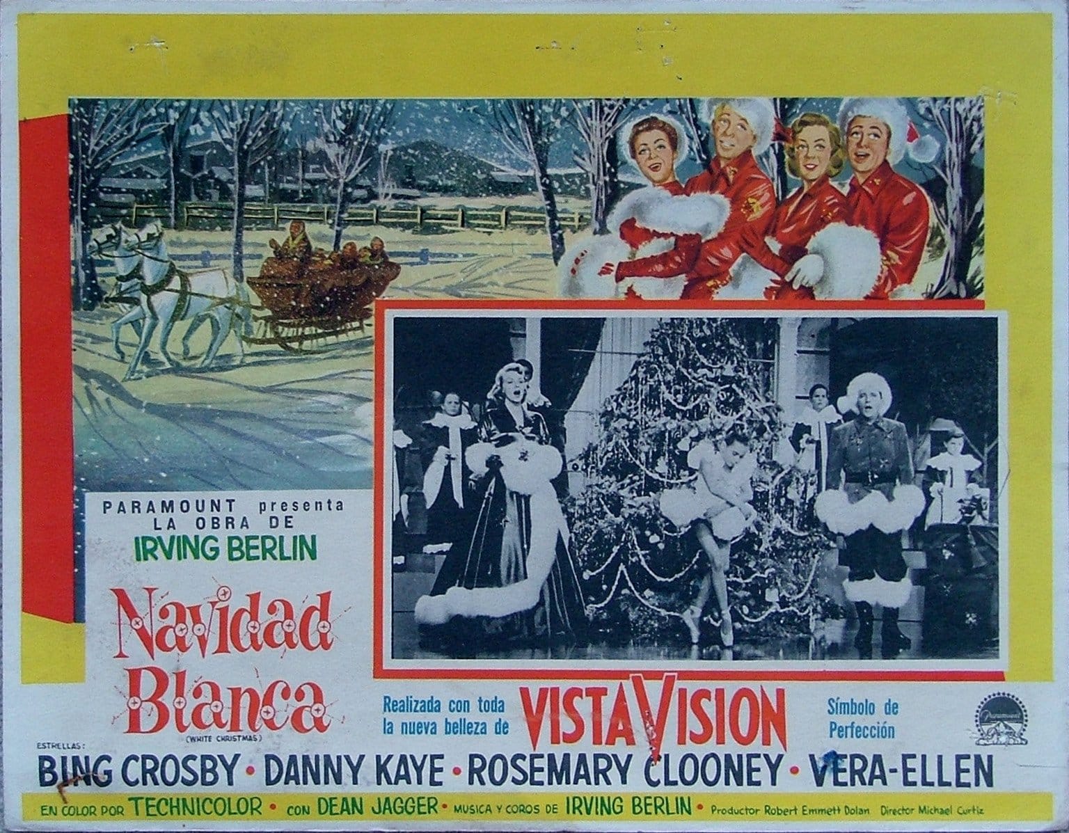 Vintage original Mexican cinema lobby card poster for classic movie White Christmas.