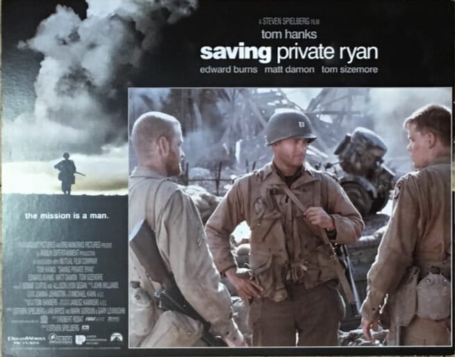 Original vintage US lobby card poster for Spielberg war film Saving Private Ryan starring Tom Hanks.