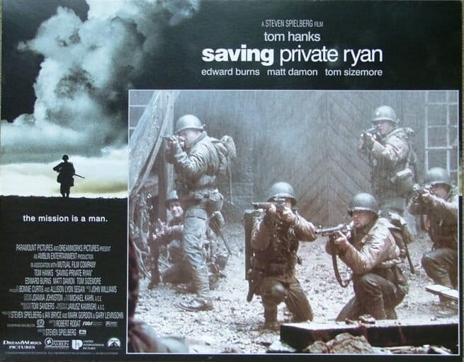 Original vintage US lobby card poster for Spielberg war film Saving Private Ryan starring Tom Hanks.