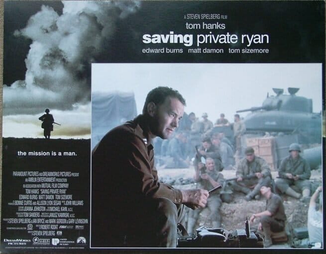 Original vintage US lobby card poster for Spielberg war film Saving Private Ryan starring Tom Hanks.